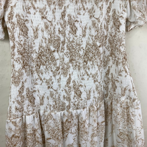 NWT SHE SKY Sz L Floral Smocked Midi Dress Puff Sleeve Boho Cottagecore Tiered - Picture 9 of 10